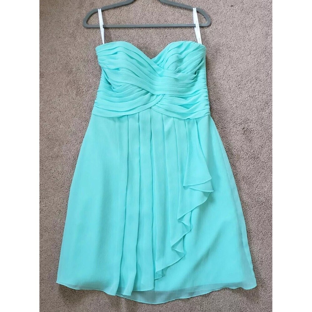 David's Bridal Short Crinkle Chiffon Dress with Front Cascade Strapless Size 8 - Picture 1 of 11
